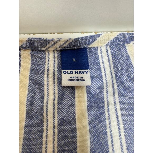 Old Navy Women’s Linen Dress Midi Button Up Blue Striped Sz L Pockets Coastal - Picture 4 of 7